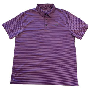 Men's Under Armour Purple Black Striped Polo Shirt XL Heather Golf